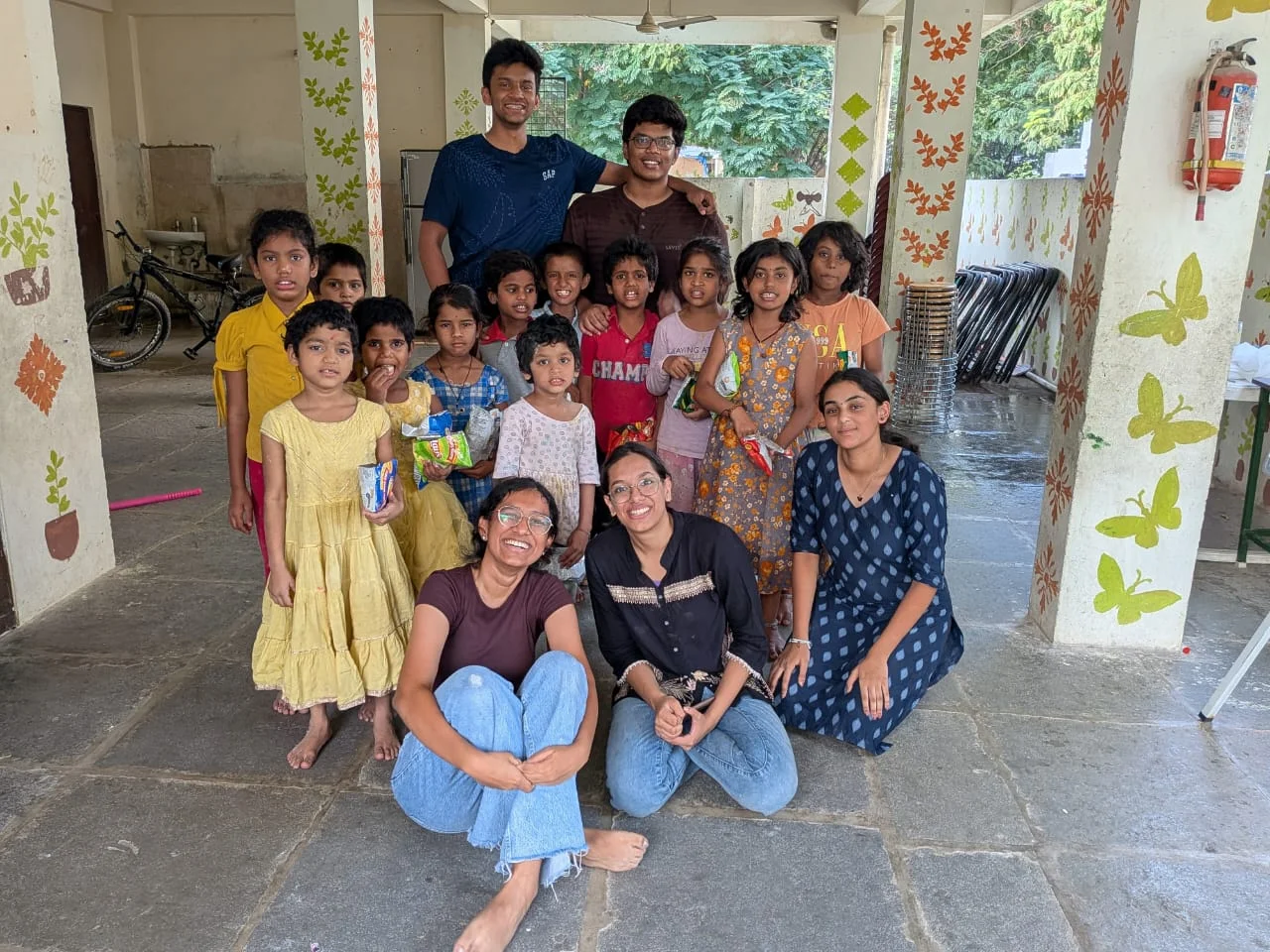 Tathya volunteers and children gathered together during the orphanage visit
